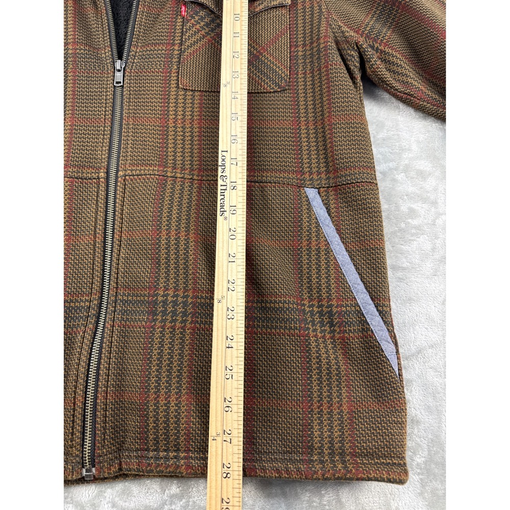 Levi's Jacket Mens Large Hooded Sherpa Lined Brown Plaid Full Zip EUC - Picture 5 of 8